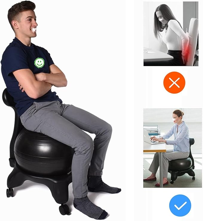 CMYUN Yoga Ball Chair Ergonomic Chair with Replaceable Balls, Stability Yoga Ball Chair for Office Home Classroom, Exercise Ball Seat with Wheels & Back Support (Color : Purple)