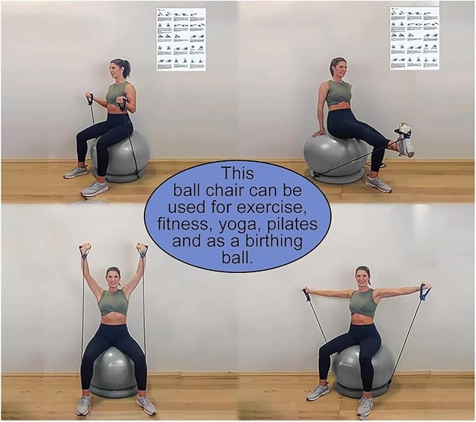 Yoga Ball Chair,Yoga Ball，Exercise Ball, Balance Ball Chair with Adjustable Band & Stability Base Home Yoga Chair for Exercise/Improving Health Pregnancy Birthing Balls Seat(Green,Diameter 65cm ( 25 5