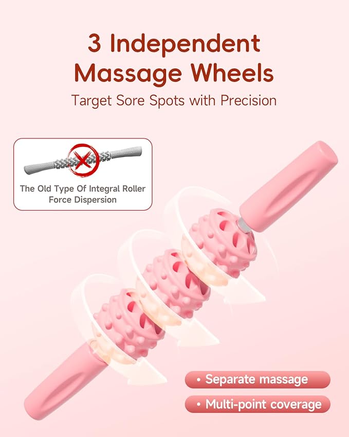 Muscle Roller Stick for Legs,11.6IN Physical Massager 3-Balls Massage Roller Stick Trigger Point Massage Fascia Roller for Leg Calf Abdominal Neck Arms Relieve Muscle Soreness-White