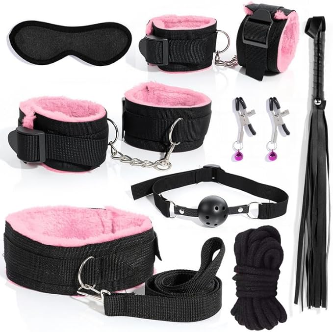 Fashion Pilates 8-Piece Nylon Yoga Portable Fitness Couple Hand and Foot Set, Indoor Wrist and Hip Fun Cosplay Accessories, Original Gift (Pink)