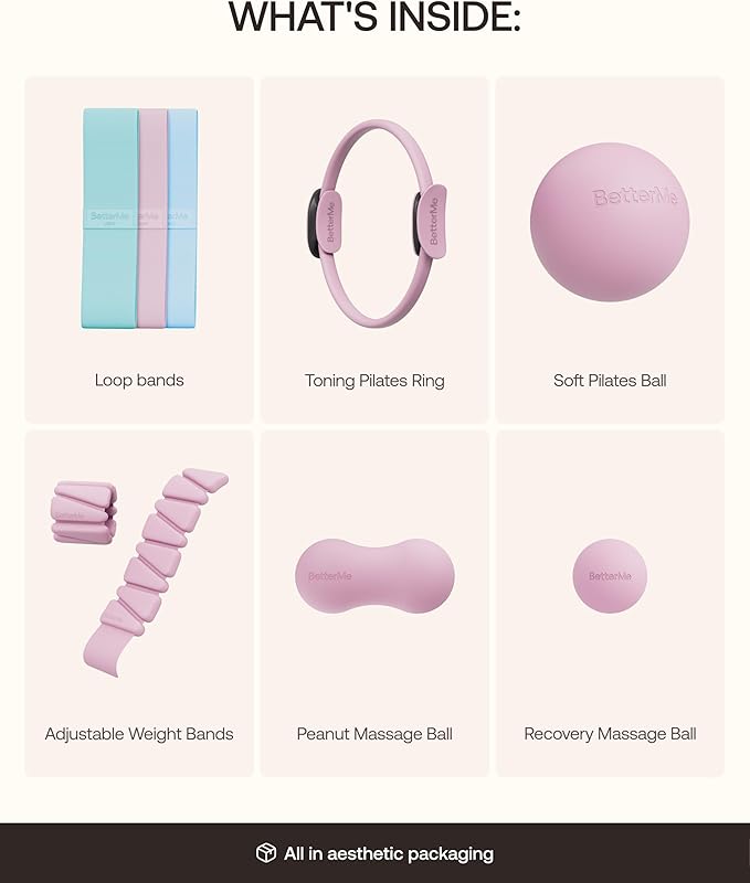 BetterMe Sculpt Body Kit - Pilates Equipment Set for Home Workouts - Home Pilates Kit with Pilates Ring Pilates Ball Resistance Bands, and Recovery Massage Tools