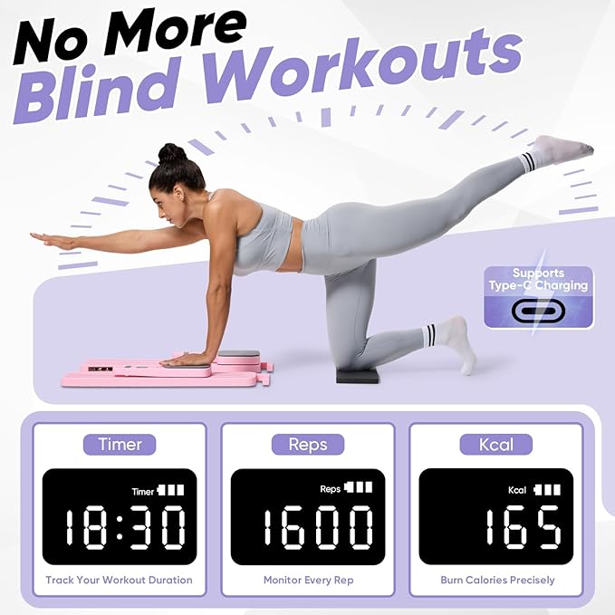 Portable Pilates Reformer Set for Women, Multi-Functional Pilates Exercise Board with Resistance Bands for Home Workouts, Core Strengthening, Toning, Abdominal Sculpting, Full-Body Fitness(Pink)