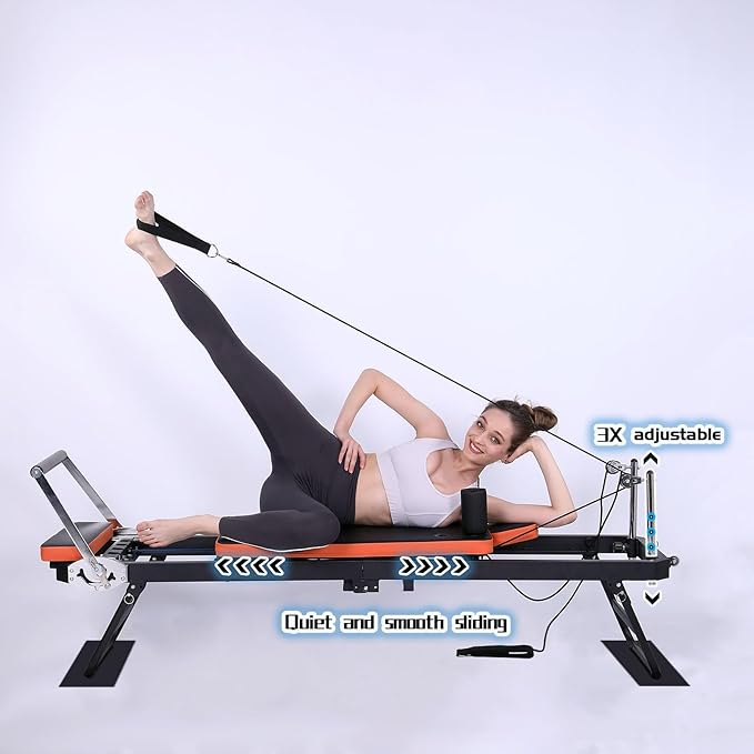 Pilates Reformer,Foldable Pilates Machine for Home Use and Gym Workout,Suitable for Advanced and Beginners Users ,Pilates Equipment with 4 Springs&5 Resistance Cords