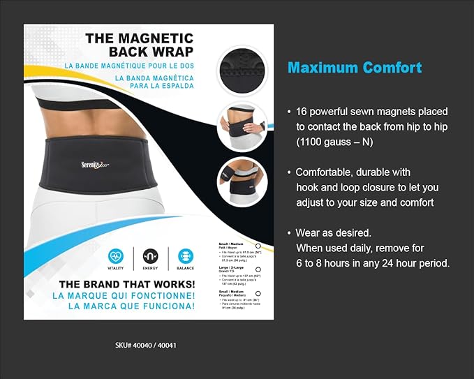 SERENITY2000 Magnetic Therapy Back Wrap for Lower Back - Adjustable Lumbar Support Brace for Sciatica & Pain Relief - 16 x 1100 Gauss Magnets
