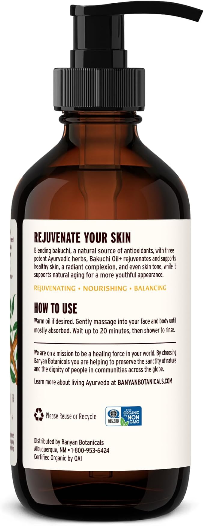 Banyan Botanicals Bakuchi Oil+ – Natural Face Oil & Body Oil – with Bakuchiol & Ayurvedic Herbs to Support Healthy & Radiant Skin – 8 oz – Non-GMO Sustainably Sourced Physician-Formulated