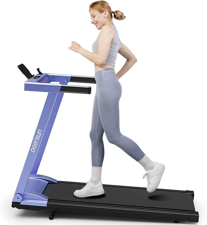 DeerRun Foldable Treadmill for Home with 6% Manual Incline & Handlebar, Compact Folding Walking Pad Treadmill for Walking, Jogging & Running, 0.6-7.5 MPH, 300 lb Capacity, App & Remote Control