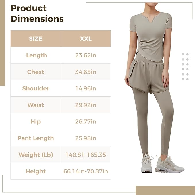 Xxl Black & Khaki 2-Piece Women'S Pilates Set, Breathable, Sweat-Wicking Activewear For Yoga & Running