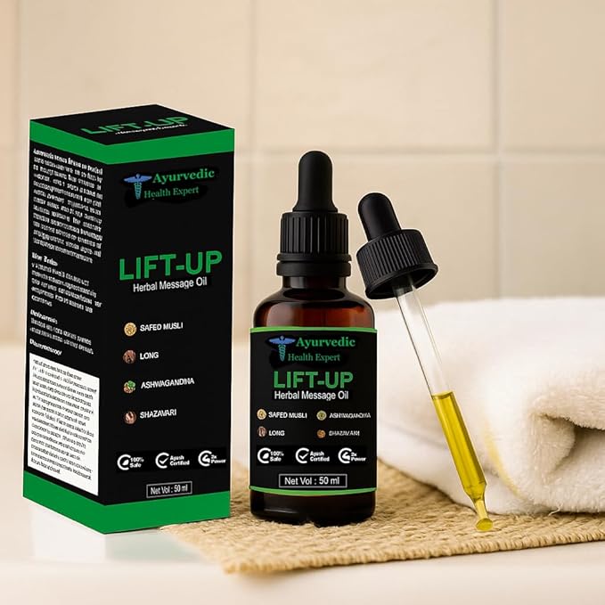 Lift-up 50ml | 100% Pure & Natural Herbal Massage Oil for Men | Boosts Strength, Stamina & Vitality | Chemical-Free Ayurvedic Formula for External Use (50 Ml Pack of 1) 1.6oz