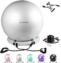 Yoga Ball Chair with 65cm Exercise Ball & 2 Resistance Bands, Stability Base for Home Office, Yoga, Pilates & Fitness, Balance Ball for Posture, Core Strength & Low Impact Workouts