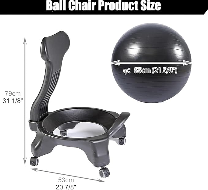 Yoga Ball Office Chair, Home Fitness Yoga Ball Chair, Ergonomic Pilates Balls Desk Chairs with Back and Wheels, Portable Exercise Balls Chairs wiht Anti-Slip Stripes, for Gym, Home(Purple)
