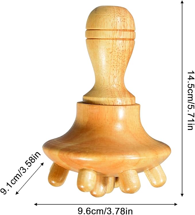 Mushroom Massager – Wood 14.5x9.1x9.6cm | Beech Mushroom Massage Cup with Wooden Handle | Manual Wood Massage Tool for Body Shaping, Relaxation, Muscle Relief and Home Spa Use