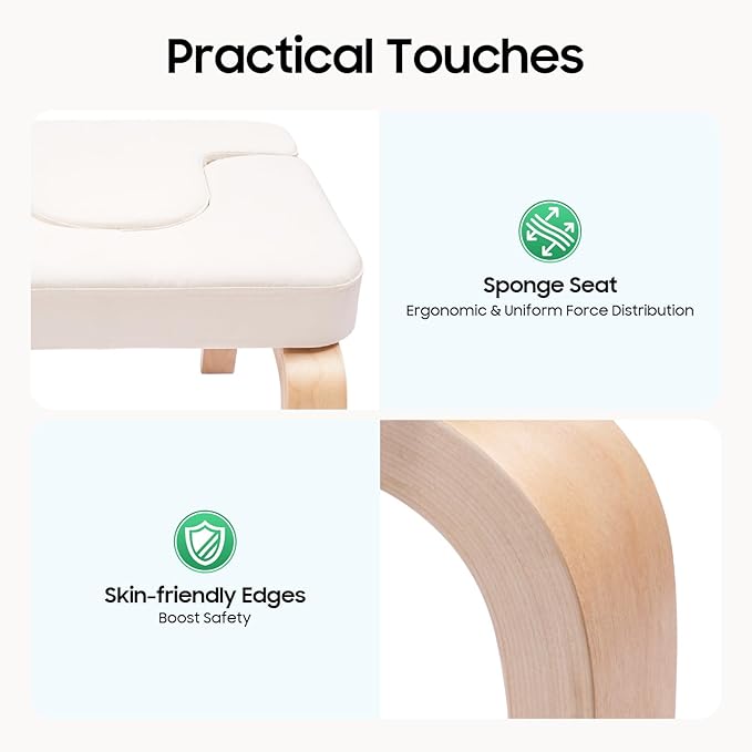 Yoga Headstand Stool, Solid Wood Yoga Inversion Bench with Detachable T-Shaped Block, Meditation Benches with Sponge Seat, for Yoga, Waist, Leg Exercises