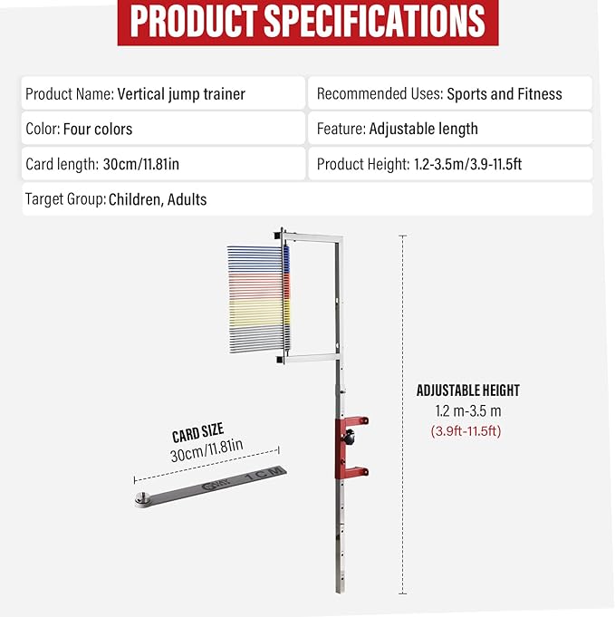 Vertical Jump Measurement Tool,Training Aid Vertical Jumps Pole,3.9-11.5Ft Adjustable Height,Wall Mounted Challenger,High Jump Measurement Tool for Basketball Volleyball Trainer