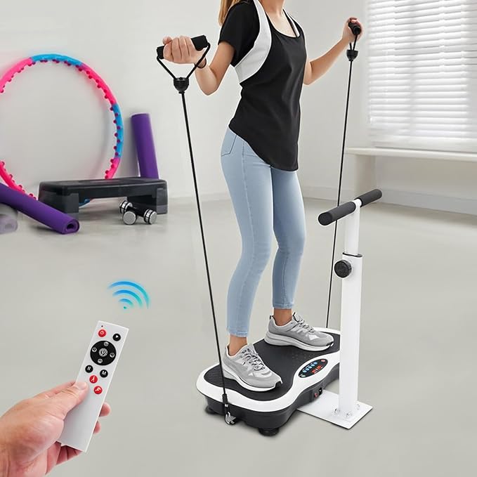 Vibration Plate Exercise Machine with Adjustable Handrail , Whole Body Vibration Platform, 10 Modes 120 Speeds, Vibrating Plate Exercise Machine for Home Gym Fitness