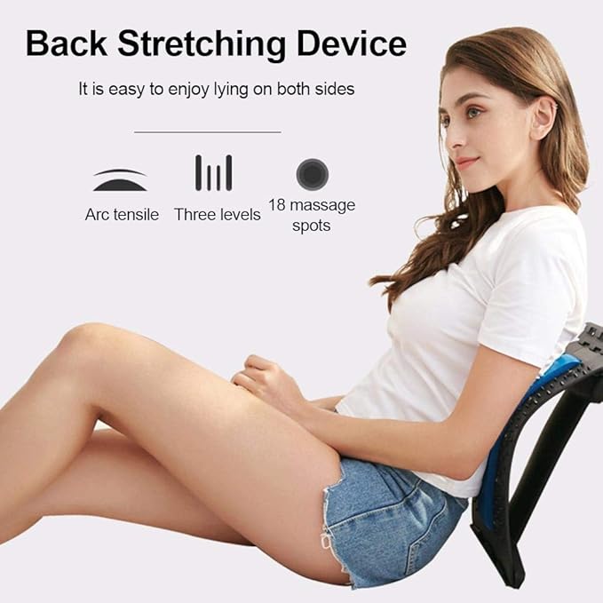 qiuqiu Back Stretching Device, Lumbar Stretching Device with Magnetic Acupressure Points, with 3 Adjustable Settings, Lumbar Support Stretcher for Pain Relief