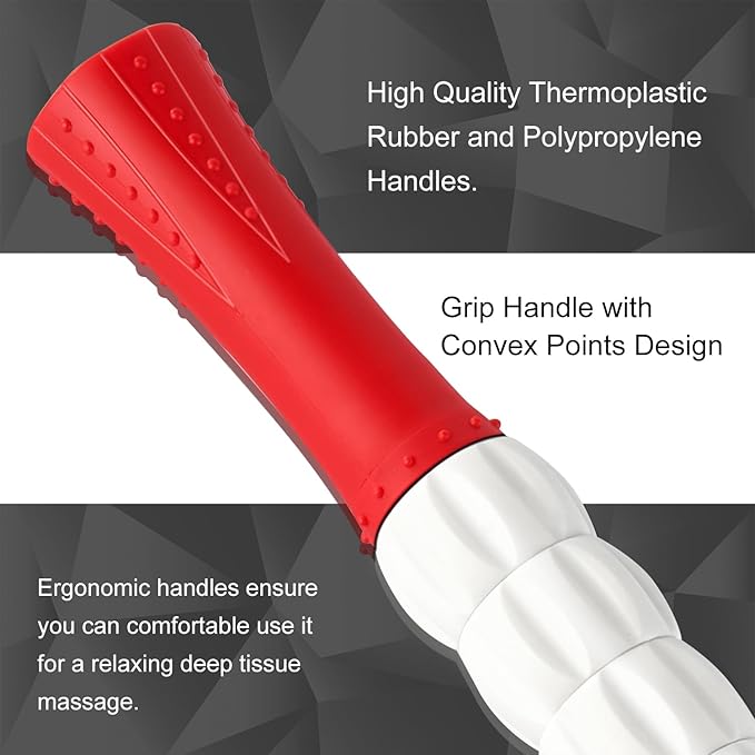 Muscle Roller Massage Roller Stick- Deep Tissue Fascia Blaster for Myofascial Pain Relief, Lymphatic Drainage & Body Sculpting, Handheld Physical Therapy & Recovery Tool (Red White-20 inch)