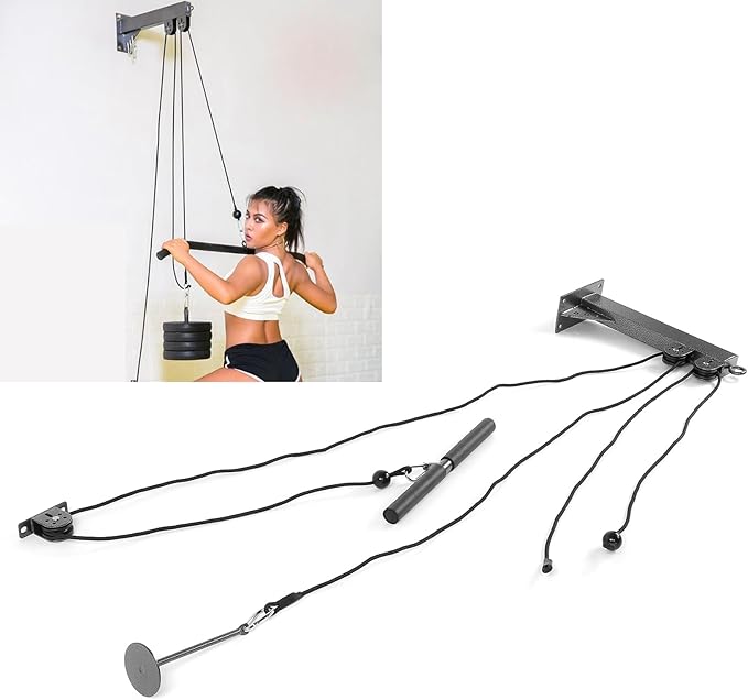 Acouto Wall Mount Fitness Pulley Attachment for Strength Training, Cable System for Home Gym Workout Equipment
