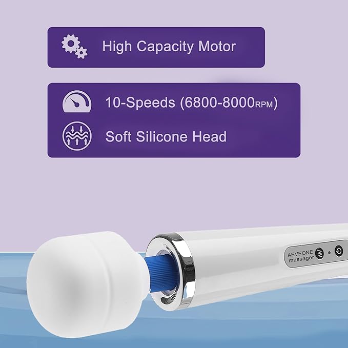 Wired Powerful Handheld Wand Massager, Strong Personal Vibration Massage for Sports Recovery, Back Muscle Aches, Whole Body Pain (White)