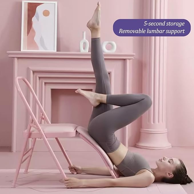 Yoga Auxiliary Chair, Yoga Chairs for Adults with Lumbar Back Support, Yoga Chair for Balance，Easy Storage，Strong Load-Bearing Capacity，as a Stool or a Meditation Chair，Load300kg(Purple)