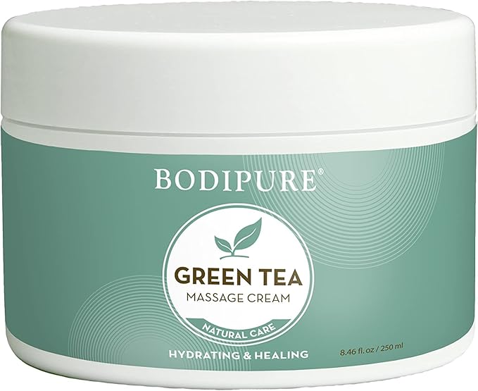 BODIPURE Green Tea Massage Cream - Rich in Antioxidants to Rejuvenate Dry Skin - Skin Moisturizing, and Relaxing Sore Muscles, 8.46 Ounce