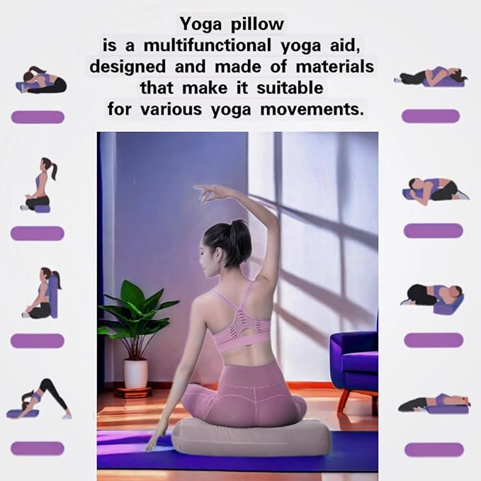 NGT new guide steps Yoga Bolster Pillow for Meditation and Support - Rectangular Yoga Cushion Foam Wedges Washable Suede Pillowcase for Men and Women with Carry Handles. (Purple)