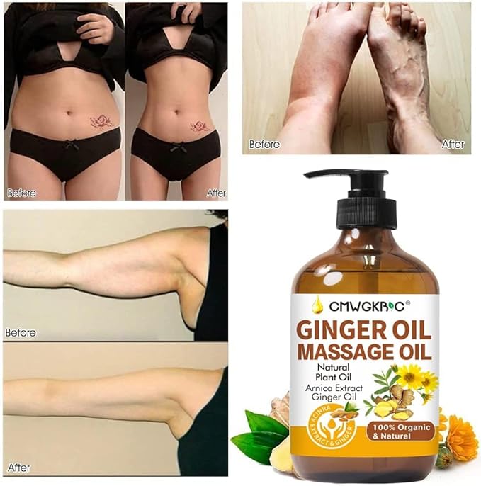 Ginger Oil,Ginger Massage Oil for Lymphatic Drainage,Natural Body Oil for Skin,Arnica Oil,Sore Muslce Massage Oil,Spa Ginger Oil-Warming and Relaxing for Easter Basket Stuffers Gifts for Men Women