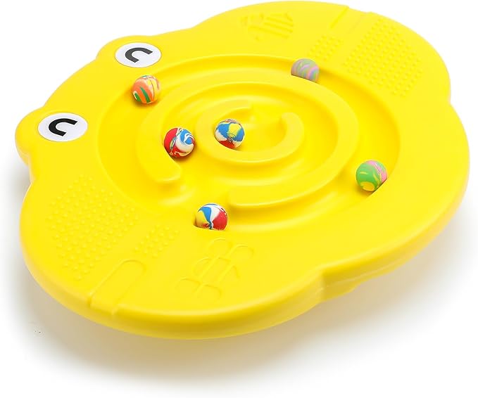 Kids Maze Balance Board Plastic Wobble Rocker Balance Board with Mini Balls Load 170lb for Balancing Exercise Equipment Game Boys Girls Physical Therapy 18.5 x 14.57 Inch(Yellow,Cute)