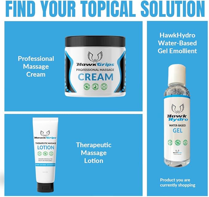 HawkHydro 4oz Water-Based Massage Emollient Gel, Professional Multi-Modality Therapy Gel for IASTM Scraping, Cupping & Taping, Skin Emollient for Deep Tissue, Pack of 1