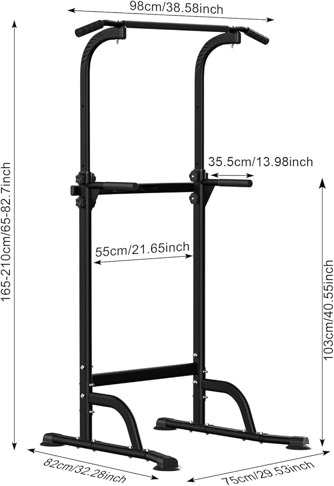 Power Tower Pull Up Bar, Workout Dip Station for Home Gym, Portable Pull-up Bar Station Station with 10 Gears Adjustment, Strength Training Fitness Equipment, Bearing 330LBS Black