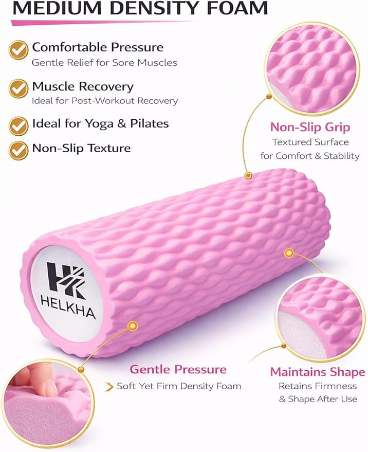 Pink Foam Roller-Medium Soft Density Muscle for Muscle Recovery, Yoga, Pilates & Physical Therapy