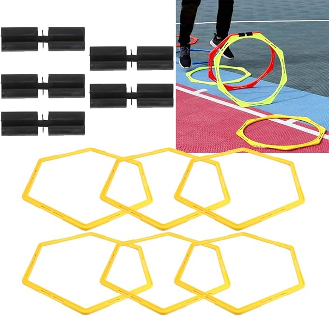 Hexagonal Agility Rings, Speed Rings, Pack of 6, Portable Hexagonal, Agility Hurdles, Footwork Training
