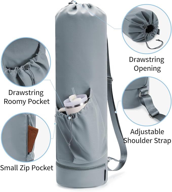 sportsnew Yoga Mat Bag with Water Bottle Pocket and Bottom Wet Pocket, Exercise Yoga Mat Carrier Multi-Functional Storage Bag, Patent pending