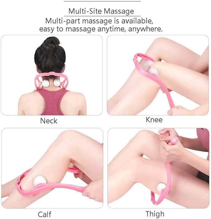 Neck Manual Massager, Portable Handheld Manual Neck Shoulder Massage Tool, Shiatsu Deep Tissue Pressure Trigger Point Neck Pain Relief Massage Roller Muscle Relaxation Massager for Home Office (Pink)