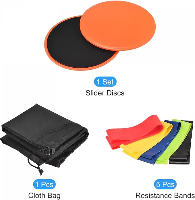 uxcell Exercise Core Sliders, Dual-Sided Glider Discs & Resistance Bands & Cloth Bag for Full Body Workout