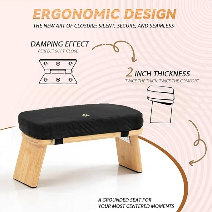 Meditation Bench, Bamboo Meditation Stool, Folding Kneeling Meditation Bench, Seiza Prayer Bench, Prayer Bench with Meditation Cushion, Kneeling Stool(Black)