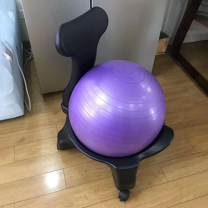 Purple Stability Ball Chair for Adults, Anti-Burst Ball Chair Base ＆ Back Rest, Medicine Ball Ergonomic Chair for Pregnancy/Heavy People