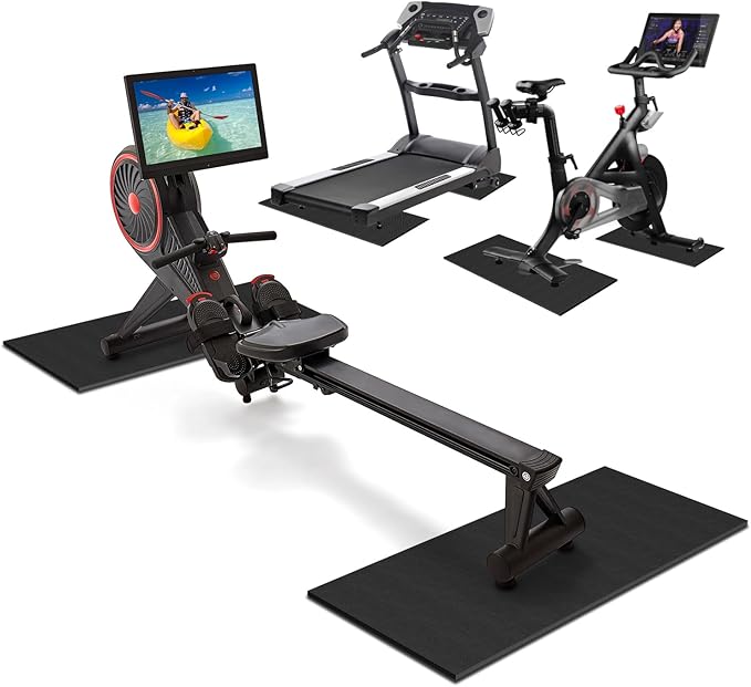 2PCS Fitness Equipment Mats and Floor Protector, Non-Slip Mat Rowing, Rowing Machine Bike Mat for Carpet & Hardwood Floors, Exercise Bike Mats (Two Pieces:30 * 12 inch)