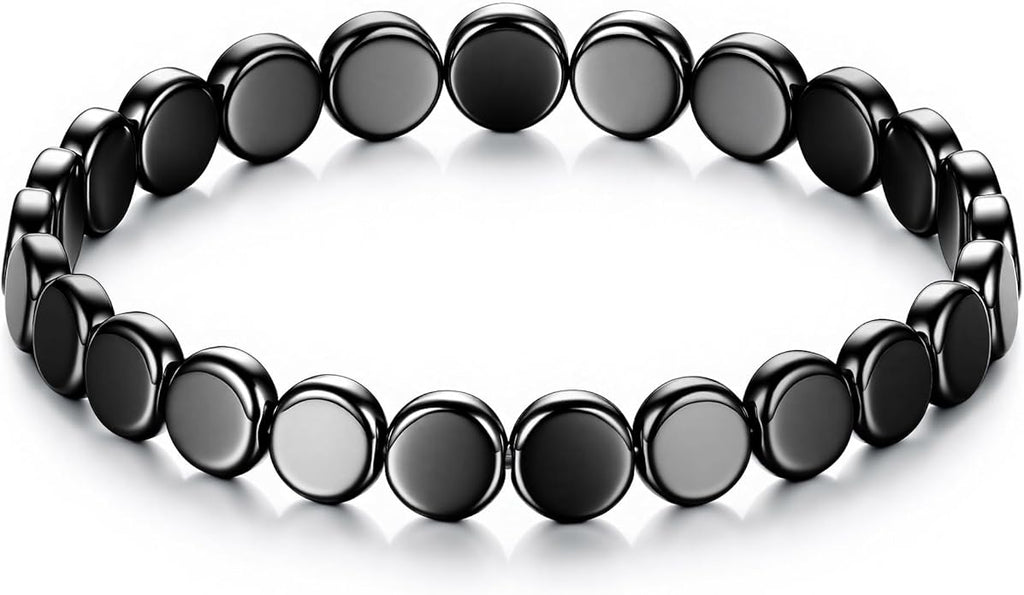 Easter Basket Stuffers-Hematite Bracelets for Men, Hematite Stone Bracelet to Reclaim Energy Confidence, Stretch Beads Inspirational Cuff Jewelry Pulseras Para Hombre