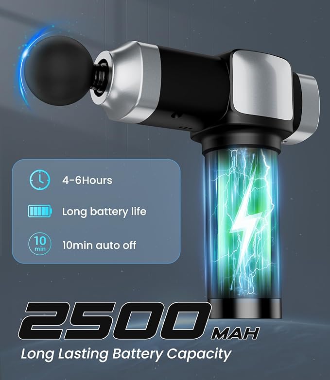 Deep Tissue Massage Gun, Portable Percussion Muscle Massager with 30 Speeds & 6 Attachments, Handheld Electric Back & Neck Massager for Pain Relief