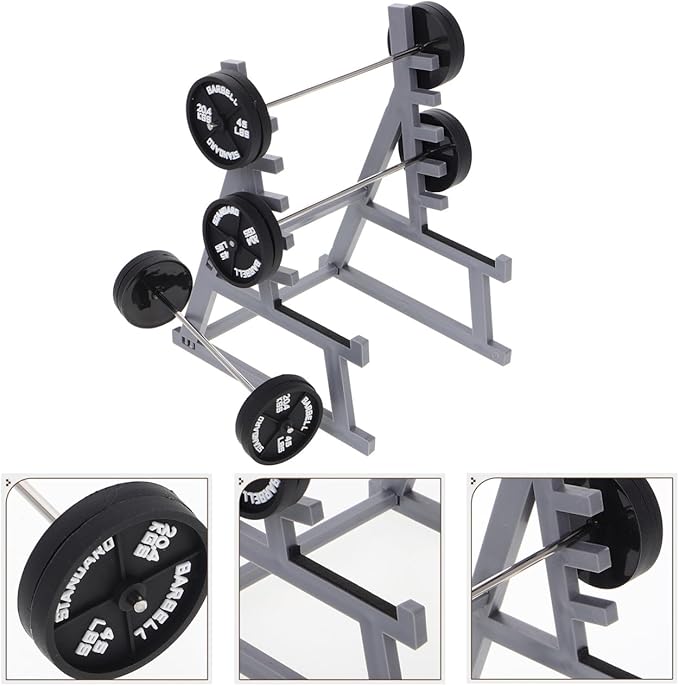 ibasenice Miniature Squat Rack Pen Holder with Barbell Pen, Dollhouse Gym Furniture, Office Desk Decor, Black Plastic, 6.29x4.72x3.93 Inches, Set of 4 for Home, Office, Car