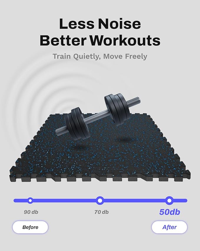 AIRHOP 0.79in Thick 96 Sq Ft Exercise Equipment Mats, 24 Tiles Upgraded Rubber Top with High Density EVA Foam, Large Interlocking Puzzle Gym Flooring for Home Gym, Heavy Weight Workout,Black & Blue