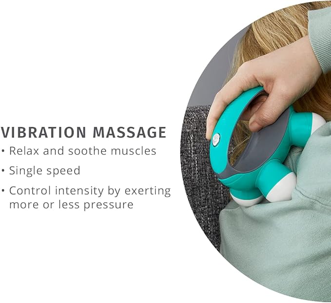HoMedics, Quatro Mini Hand-Held Massager with Hand Grip, Battery Operated Vibration Massage, 4 Massage Nodes, Powered by 2 AAA Batteries (Included), Assorted Colors
