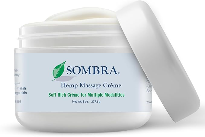Sombra Hemp Massage Crème – Soothes Sore Muscles with Hemp Extract, Vitamin E, Pumpkin, Kukui, Sweet Almond, Jojoba, Shea Butter, Aloe Vera & Lemongrass, 8oz