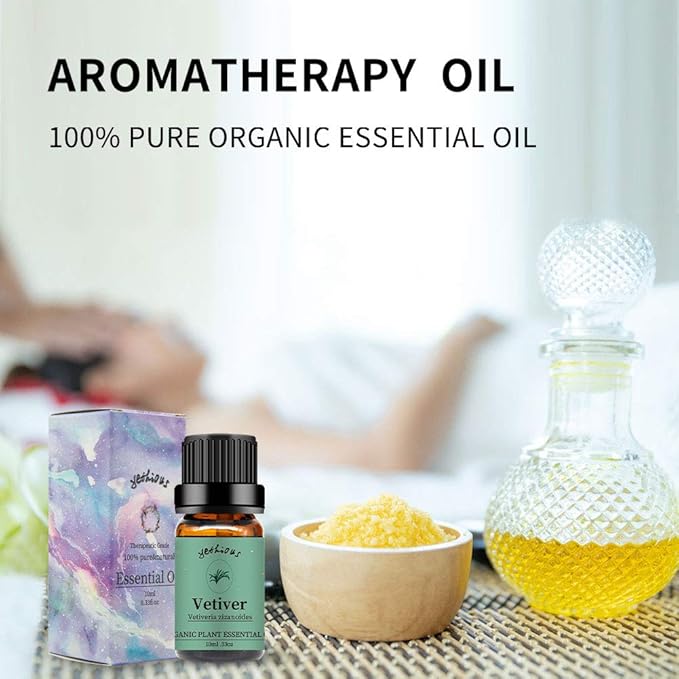 yethious Vetiver Essential Oils for Diffuser & Aromatherapy Pure Vetiver Oil for Skin, Hair Gift Oils - 10ML
