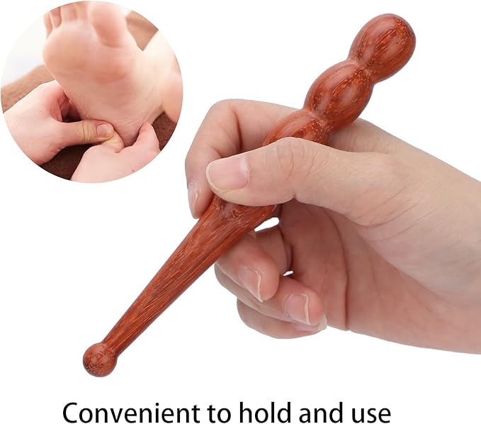 Wooden Foot Hand Massage Stick - Pain Relief and Reflexology Massager for Neck, Back, and Legs - Ergonomic, Portable, Durable Red Wood Design
