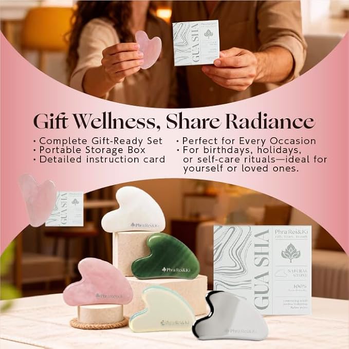 Phra Rei&Ki] Gua Sha Facial Tools, Customed Natural Jade Stone, Gua Sha Tool for Face, Manual Massage Tool for Jawline Sculpting, Puffiness Reducing and Face Lifting, Massager for Skin-Care