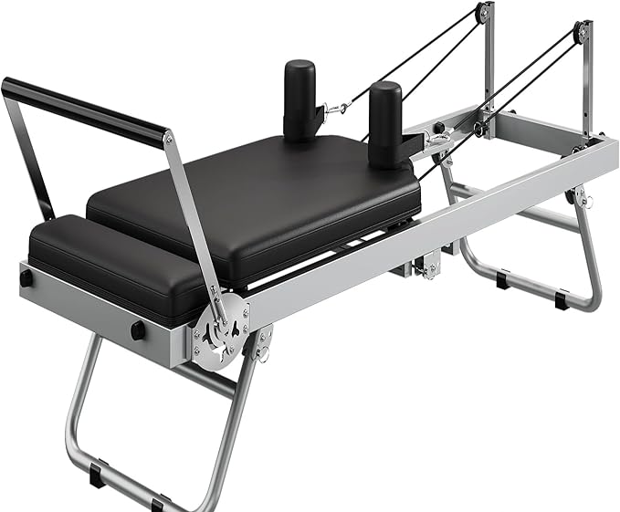 Foldable Pilates Reformer for Home Use, Adjustable Pilates Machine with 5 Resistance Springs, Compact Design for Small Spaces, Supports 350 LBS, Ideal for Beginners & Intermediate Users, Black