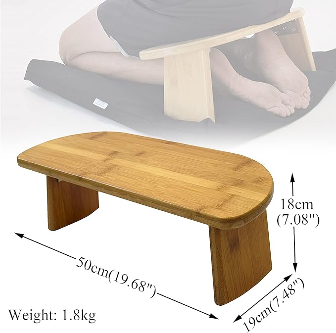 Kneeling Meditation Bench, Folding Ergonomic Yoga Sitting Stool, Bench in Solid Bamboo Wood - 50 * 19 * 18Cm
