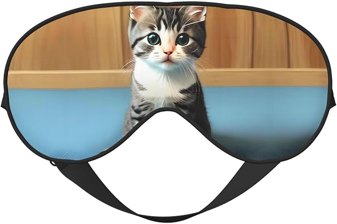 Bedroom Kitten Head-Mounted Double-Sided Light-Blocking Sleeping Eye mask to Protect Eyes and Relieve Eye Fatigue, 1 Count (Pack of 1)