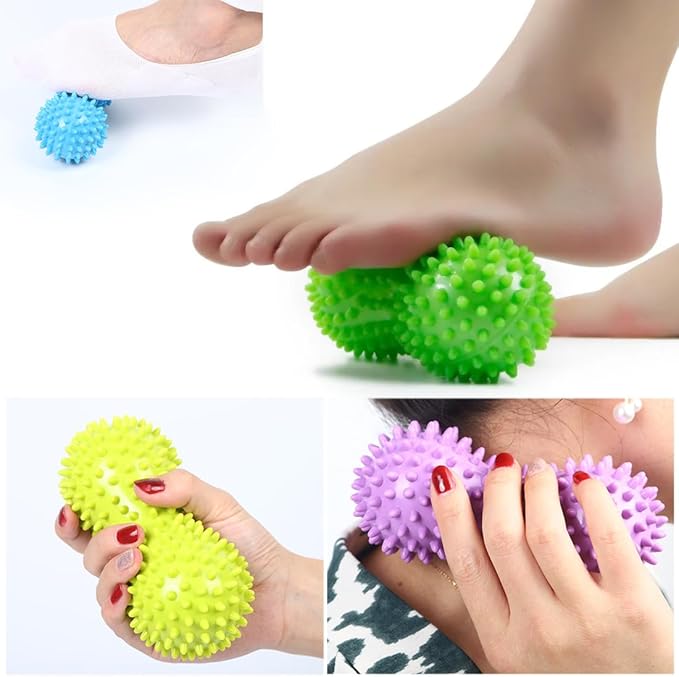 2 Pack Peanut Massage Ball Roller Spiky Double Lacrosse Balls Trigger Point for Stress Reflexology Foot Muscle Therapy Deep Tissue Relieve Strength Exercise Fitness Body